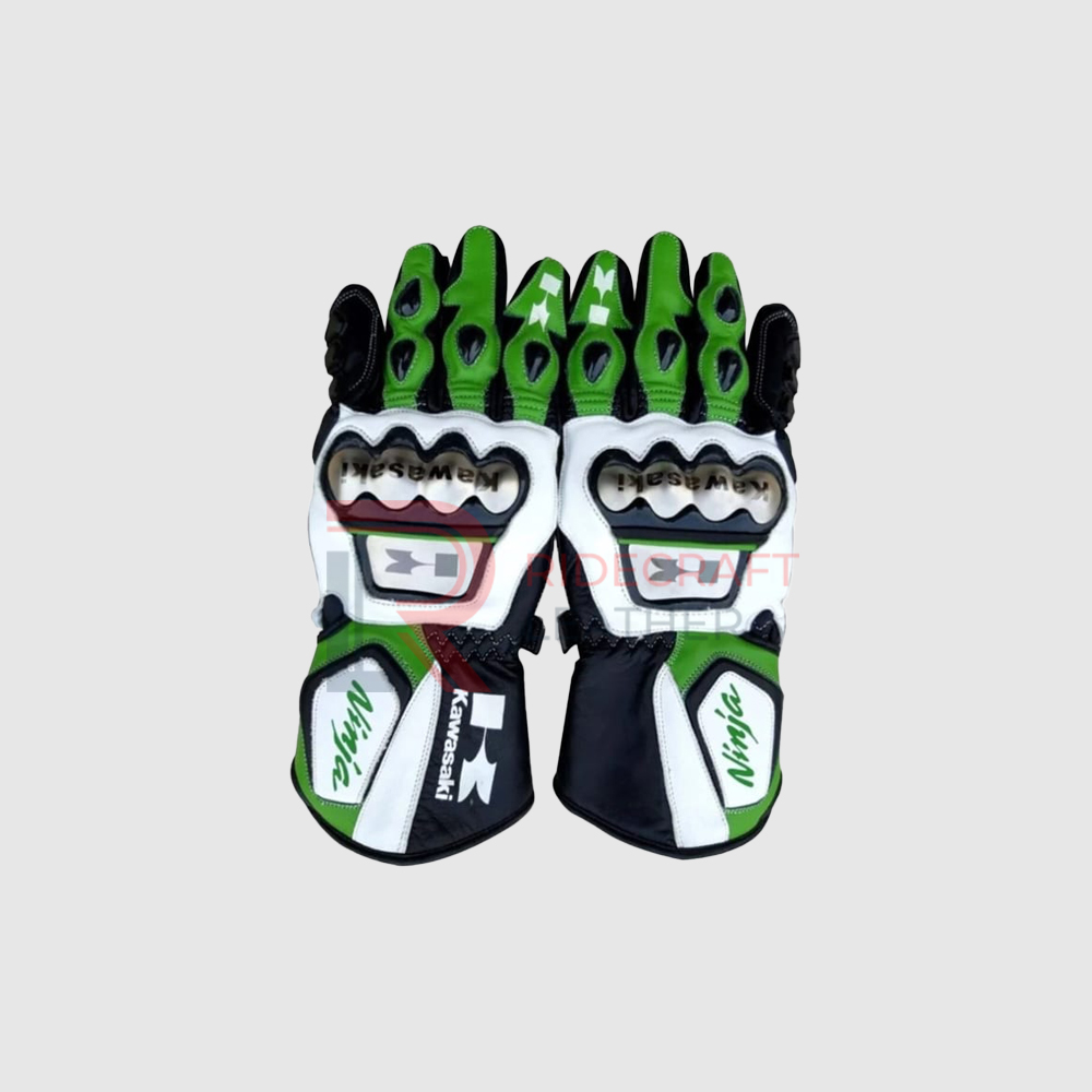 Green & White Kawasaki Motogp Gloves
