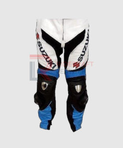 White & Blue Leather Motogp Pants