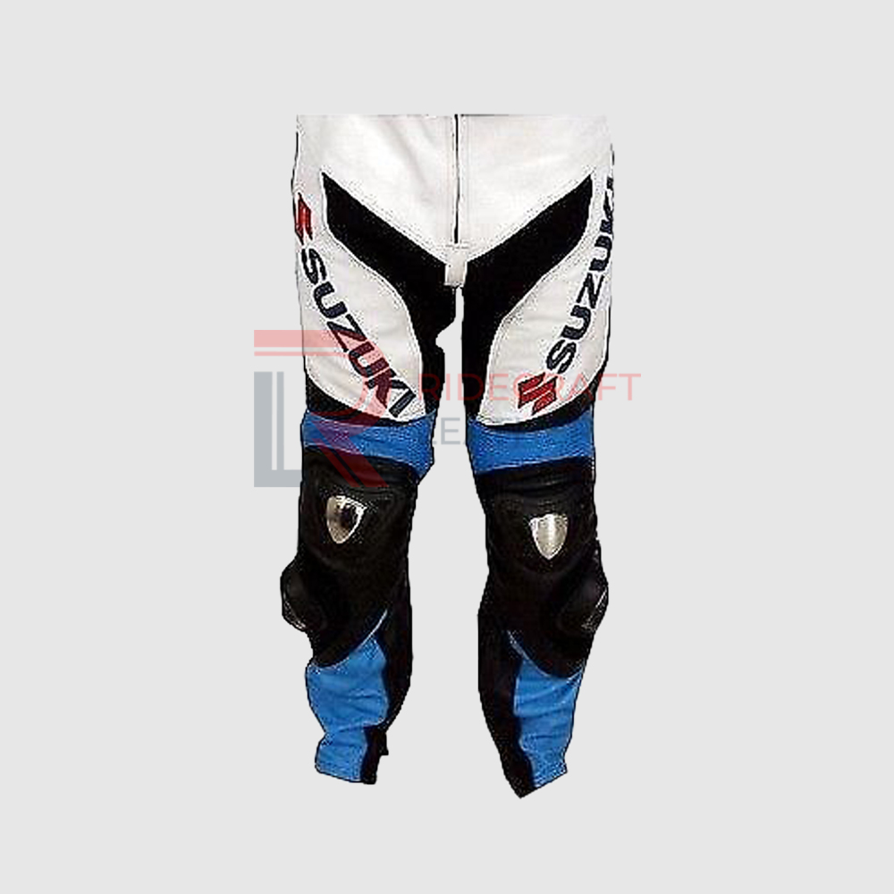White & Blue Leather Motogp Pants