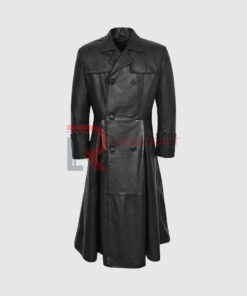 Mens Black Trench Leather Coat