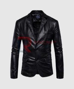 Men Black Blazer Leather Coat