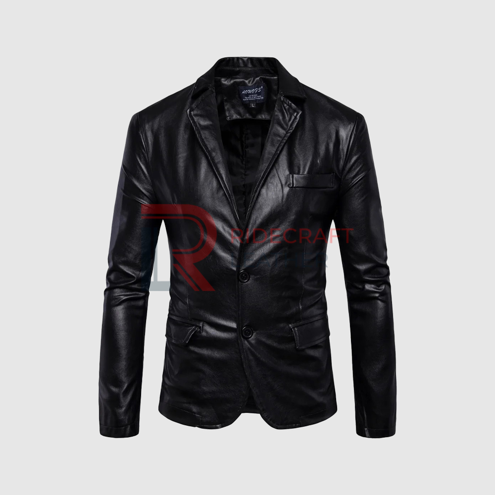 Men Black Blazer Leather Coat