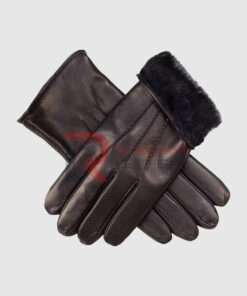 Mens Black Fur Leather Gloves