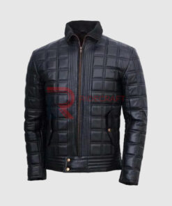 Mens Grey Quilted Leather Jacket
