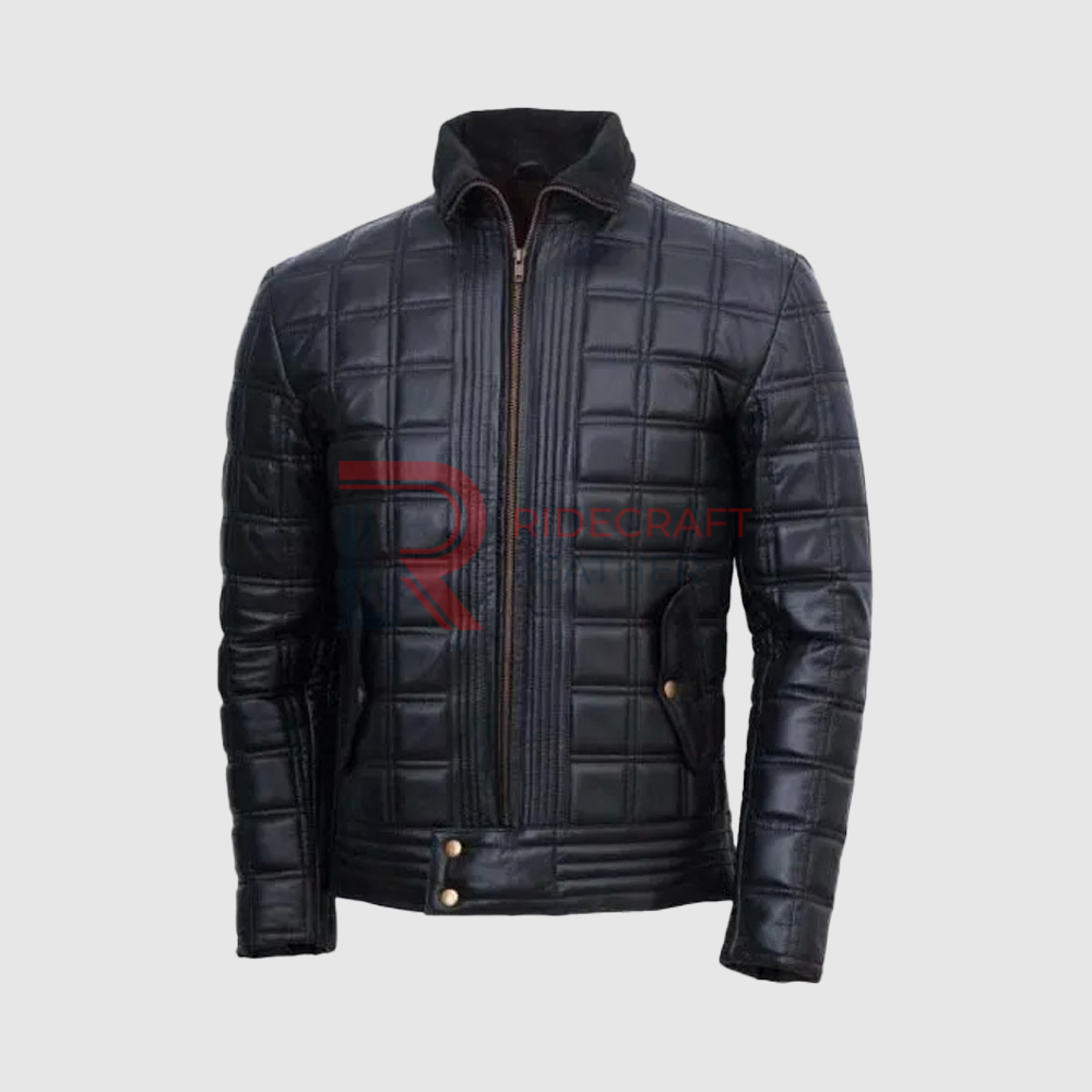 Mens Grey Quilted Leather Jacket