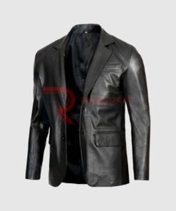 Men Black Blazer Leather Coat
