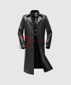 Mens Black Trench Leather Coat