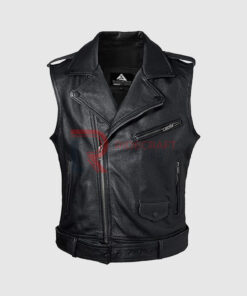 Mens Black Leather Vest