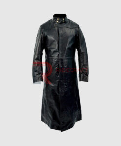 Mens Black Trench Leather Coat