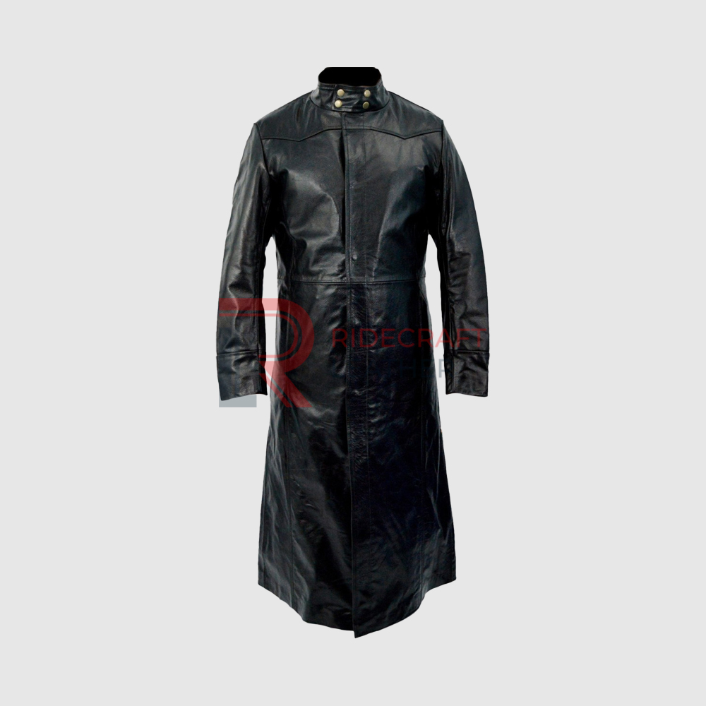 Mens Black Trench Leather Coat