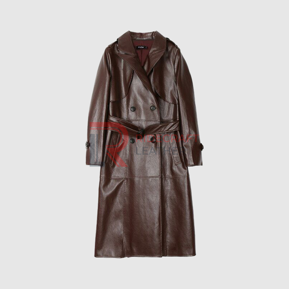 Mens Brown Trench Leather Coat