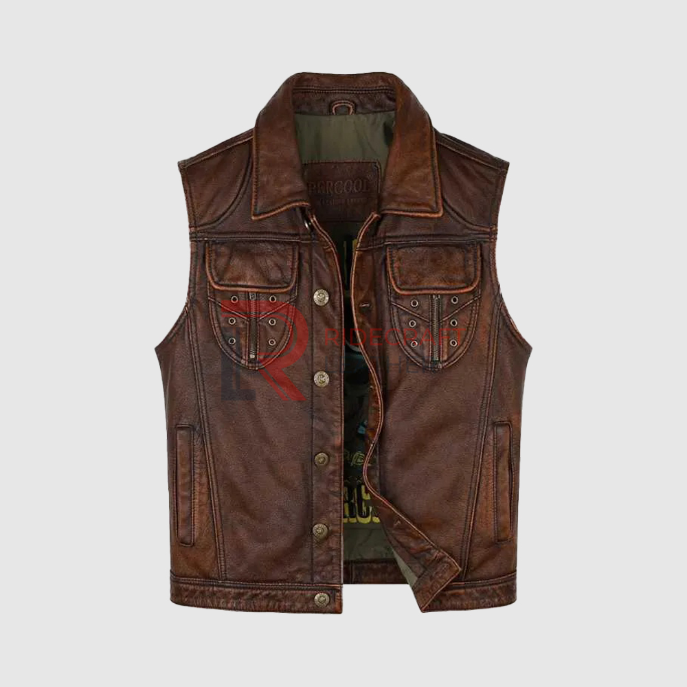 Mens Brown Leather Vest