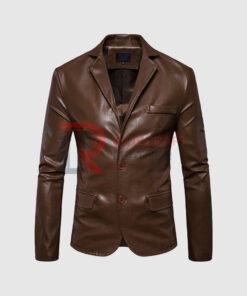 Men Dark Brown Blazer Leather Coat