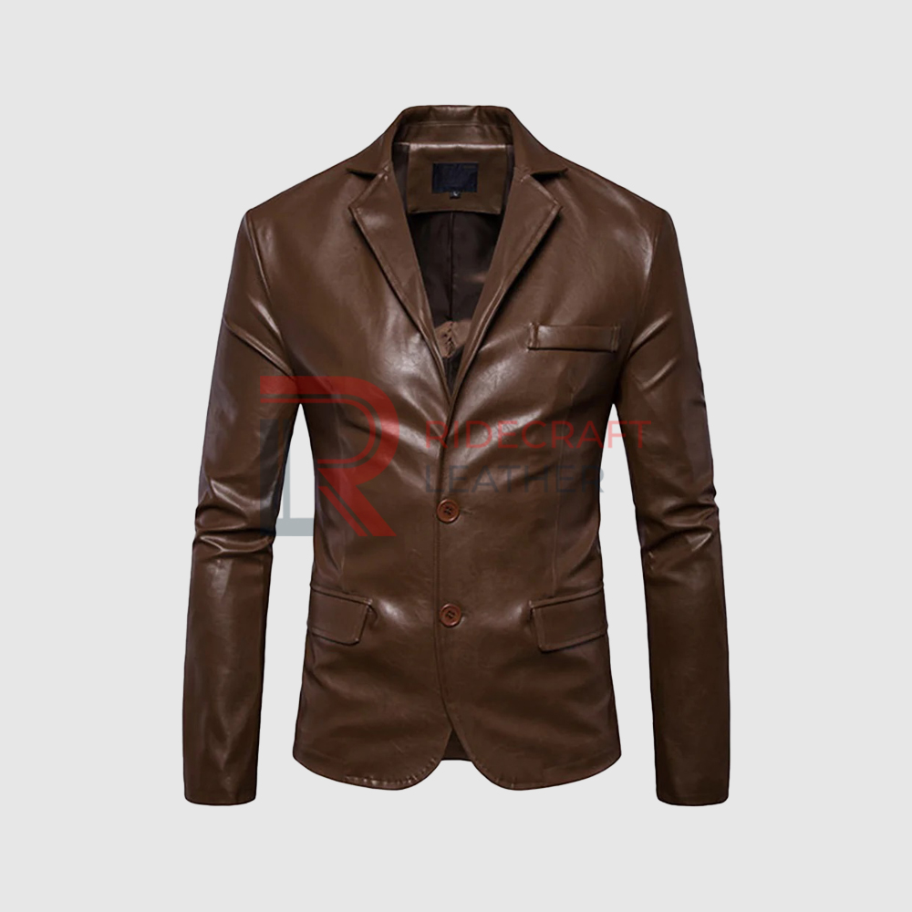 Men Dark Brown Blazer Leather Coat