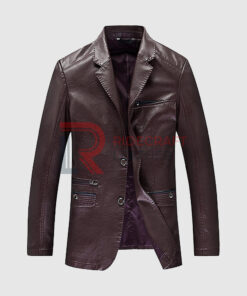 Men Dark Red Blazer Leather Coat