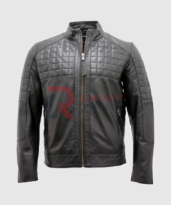 Mens Grey Quilted Leather Jacket