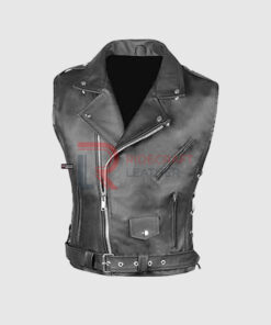 Mens Grey Leather Vest
