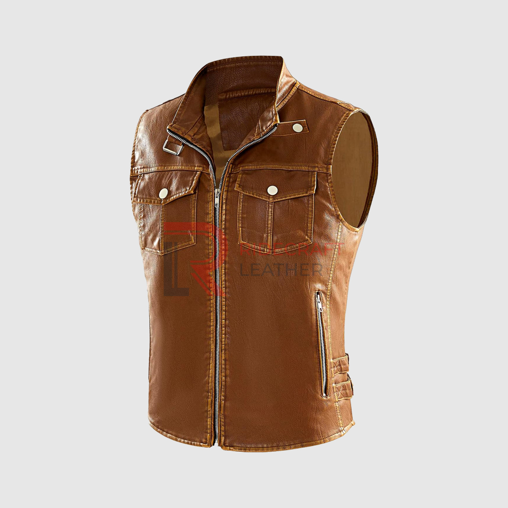 Mens Light Brown Leather Vest