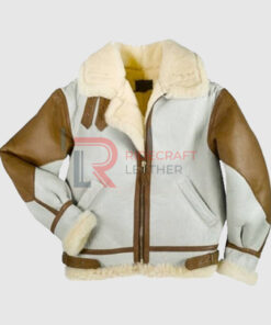 Mens Fur white Brown Leather Jackets