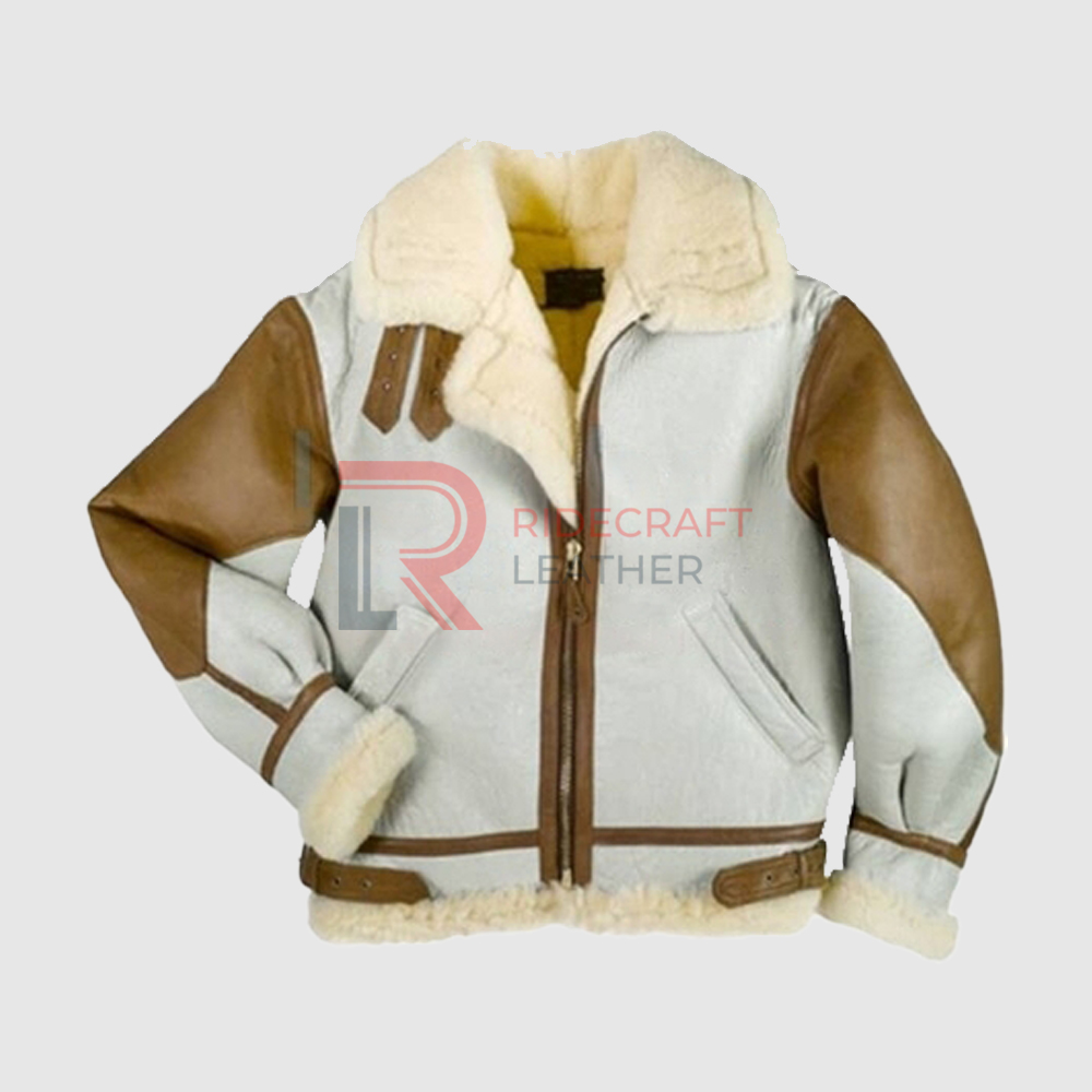 Mens Fur white Brown Leather Jackets