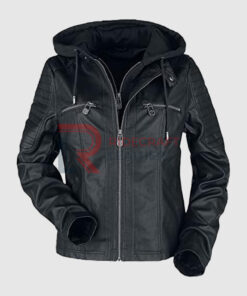Women Black Hooded Jacket