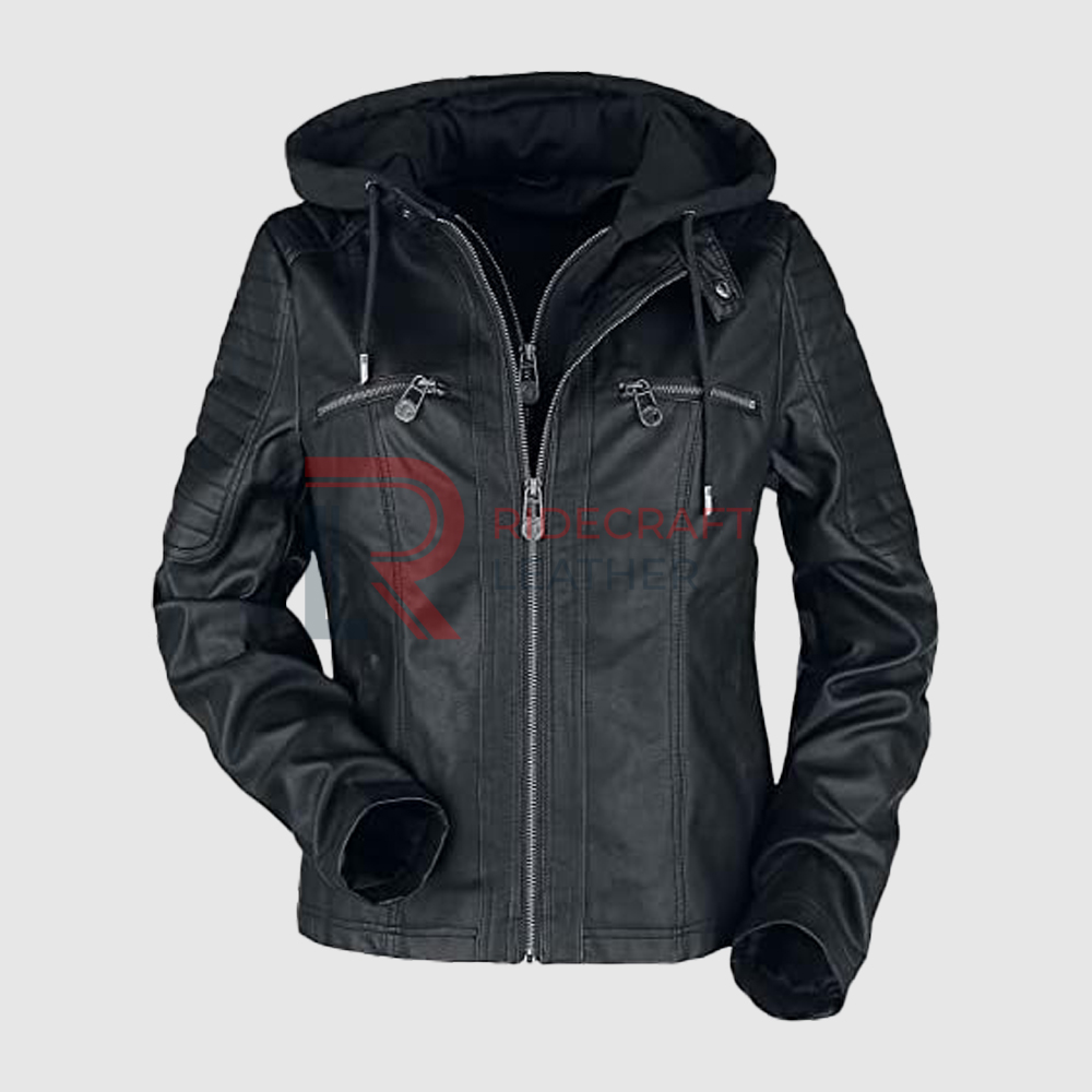 Women Black Hooded Jacket