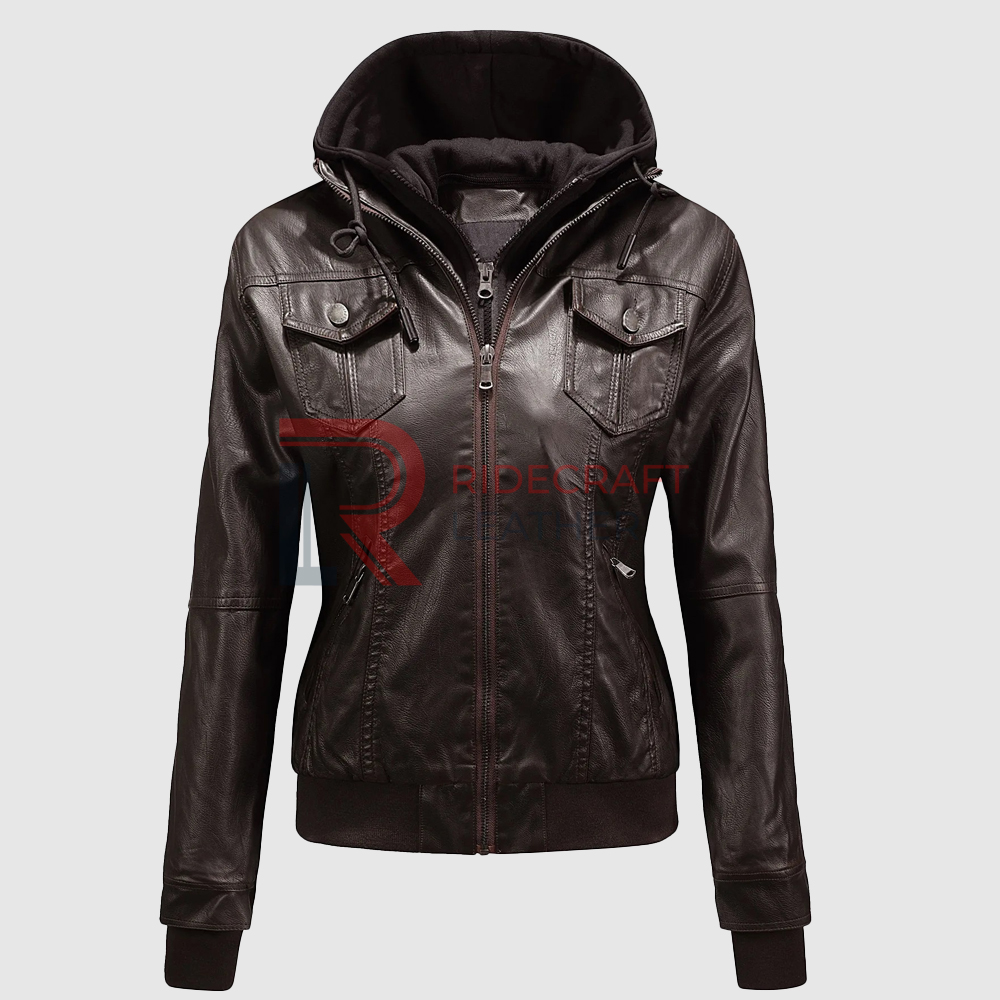 Women Brown Hooded Jacket