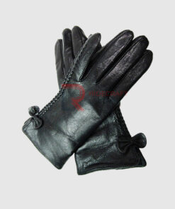 Women Black Leather Gloves