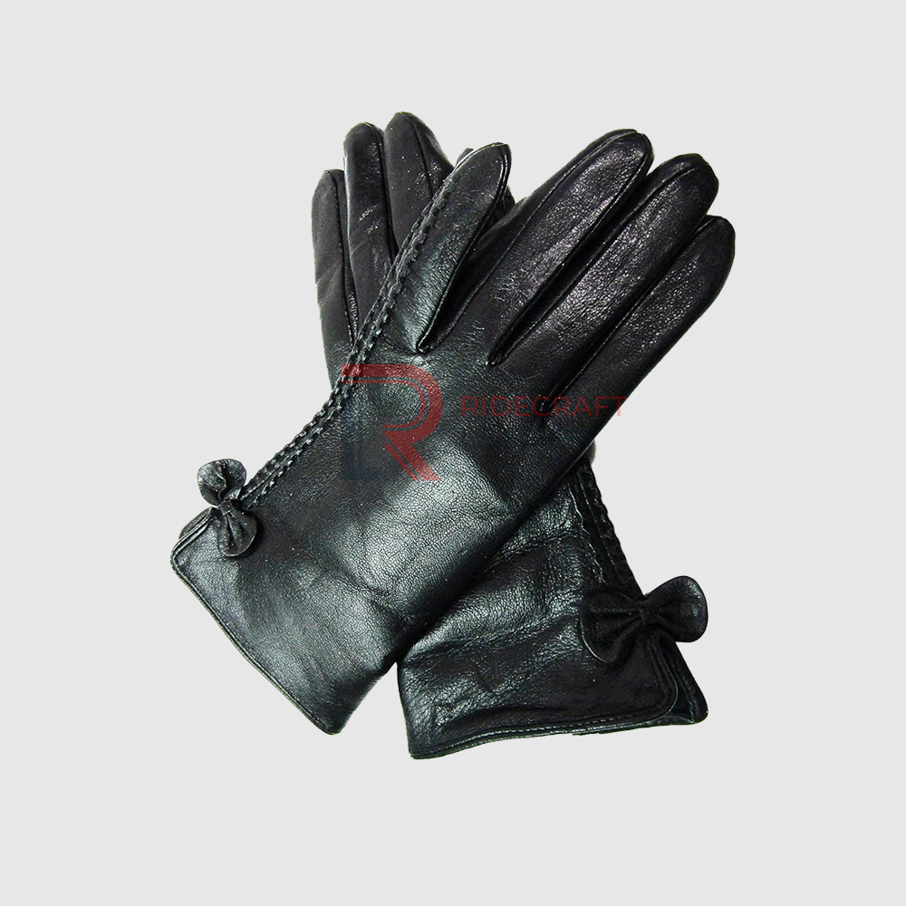 Women Black Leather Gloves