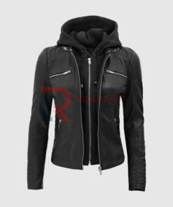 Women Black Hooded Jacket