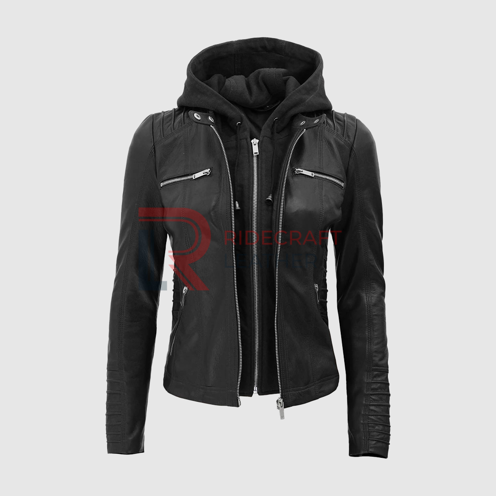 Women Black Hooded Jacket