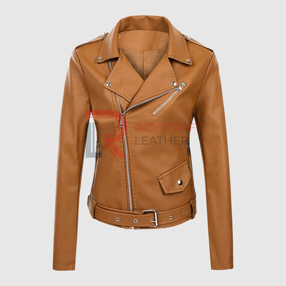 Women Light Brown Biker Jacket